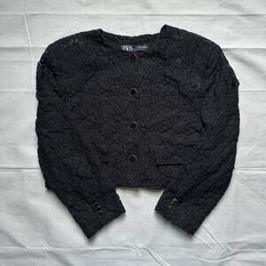 Zara Lace Blazer Black Gold Buttons Womens XL Excellent Condition